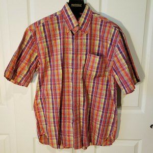 Tommy Hilfiger Large Rainbow Plaid Shirt in 80's 2 ply Fabric Short Sleeve EUC